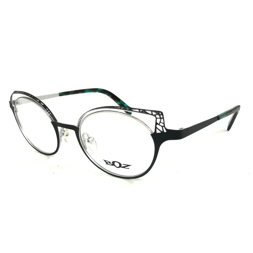 BOZ Eyeglasses Frames ELISE 0013 Matte Black Silver Cat Eye Full Rim 48-19-140